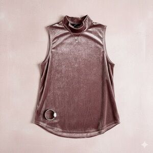 NWT GNW Velvet Mock Neck Swing Tank Top Dusty Pink Size M